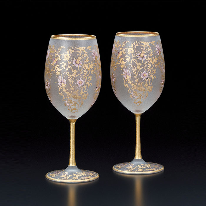 『アデリア エル・ドラード アラベスク wine 540ml ペアセット』【ペア ギフト ワイン 花柄 グラス 酒器 シャンパン 日本製】｜Eureka
