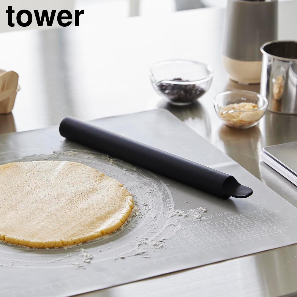 麺棒⓽ 楽天市場】スケッパー付きシリコーンめん棒 タワー【 めん棒 麺棒 黒