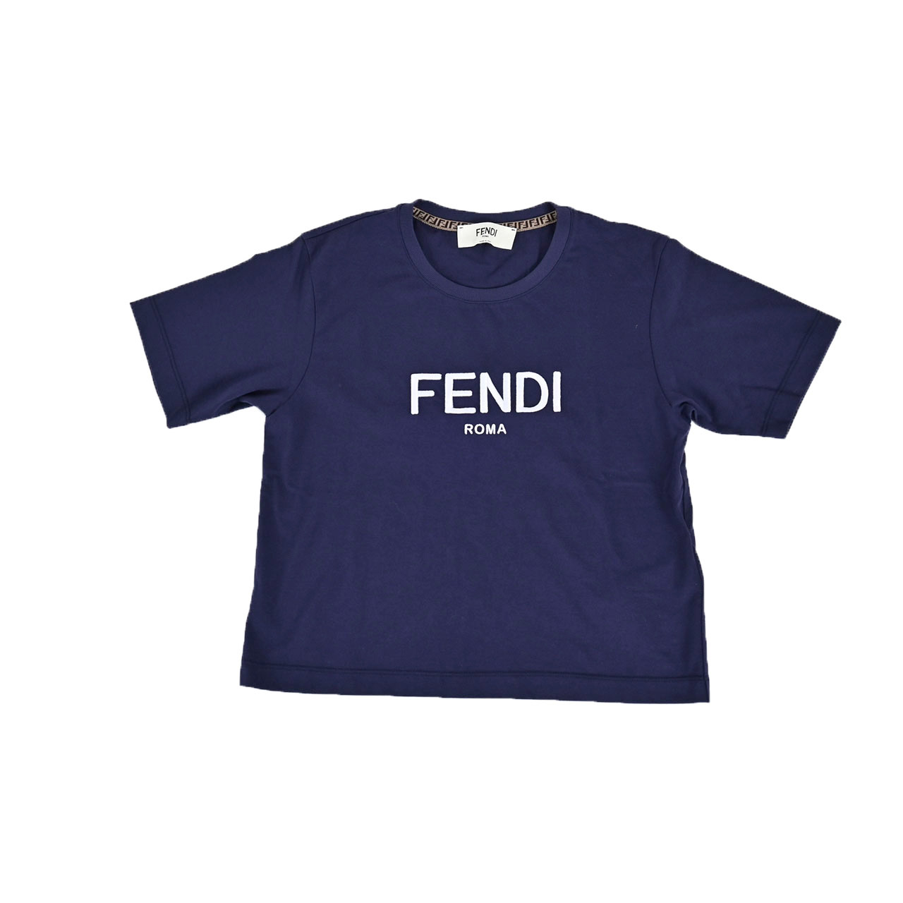 ホワイトブラウン フェンディ FENDI 裏起毛素材クロップドTシャツ