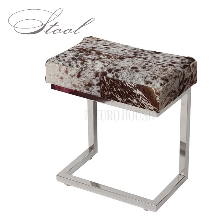 【送料無料】リアルファースツール stool W40 D25 ブラウン×アイボリー スツール Calf Stool 毛皮 牛革 天然素材 スチール メッキ ウレタン soco 18,460円