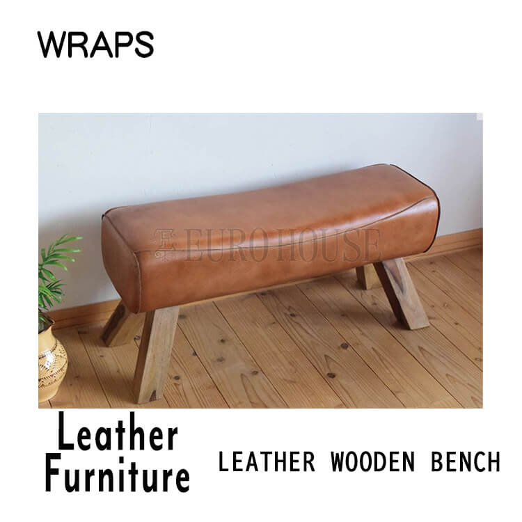 ベンチ LEATHER WOODEN ラップス BENCH ニューチーク材 ダイニング