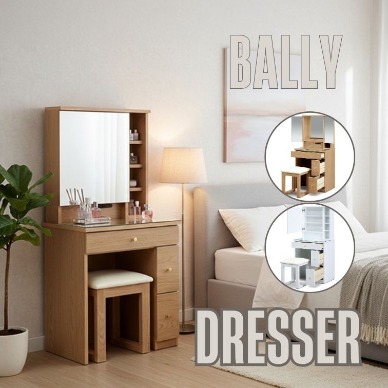 週末は店内商品ポイント最大20倍【送料無料】1面鏡ドレッサー バリー BALLY NA WH 鏡台 メイク収納 ベッドルーム 三幸ジャパン