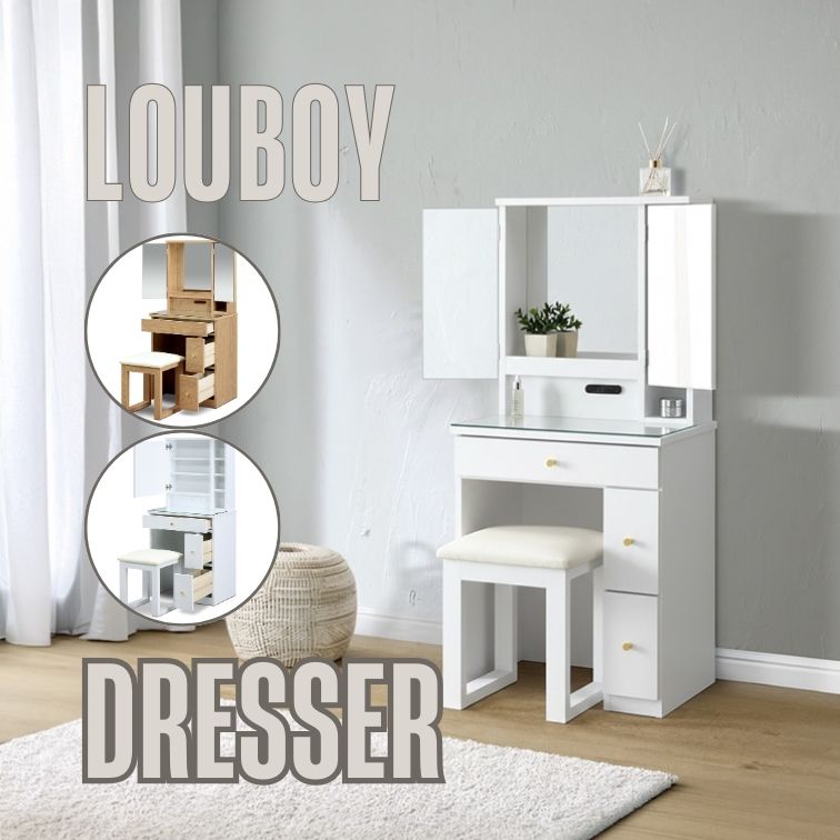 週末は店内商品ポイント最大20【送料無料】3面鏡ドレッサー ルーボイ LOUBOY NA WH 鏡台 メイク収納 三面鏡ドレッサー ベッドルーム 三幸ジャパン
