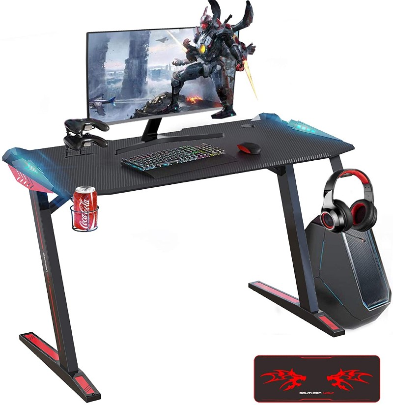 楽天市場 送料無料 Southern Wolf ゲーミングデスク パソコンデスク ライト付き コンピュータテーブル プロ品質 Z字フレーム マウスパッド付き ドリンクホルダー付 組立簡単 テレワーク Pcデスク ローデスク Z字型 幅1cm 奥行60cm 高70cm ｌｉｎｅｒ