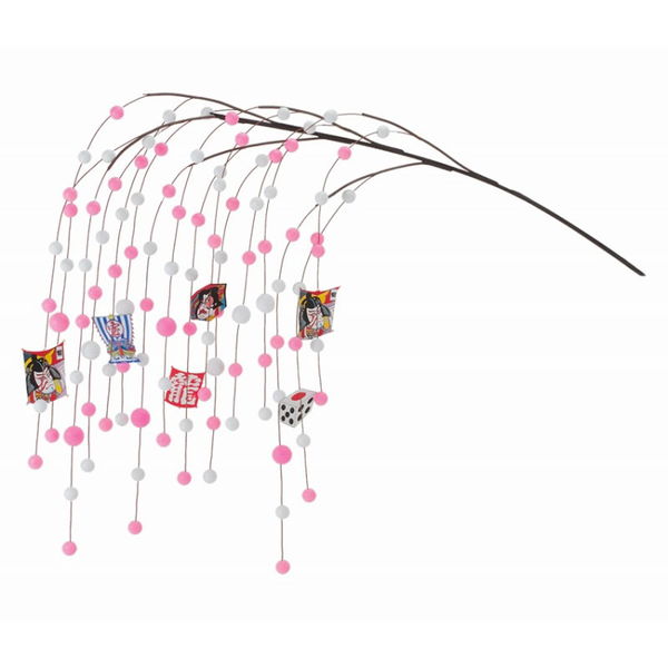 しだれ餅花(角凧柄)　2.5～3.5cm玉　L175cm　15本しだれ / 正月 装飾 ディスプレイ 餅花