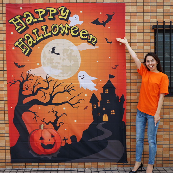 ハロウィン 装飾　ハロウィンバックスクリーンシート　H240cm×W180cm　オレンジ