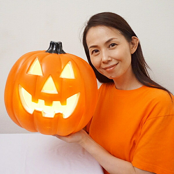 ハロウィン 装飾　パンプキンLEDランタン　H30cm　Lサイズ（スマイル）
