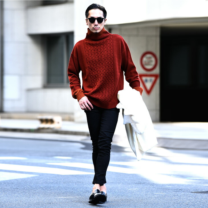 楽天市場 ニット メンズ セーター メンズ タートルネック ケーブルニット タートル モックネック 重ね着風 ニット レイヤード 重ね着 ブラック 長袖 無地 服 お兄系 サーフ系 ストリート系 オラオラ系 Bitter ビター系 ジョーカー Joker Joker