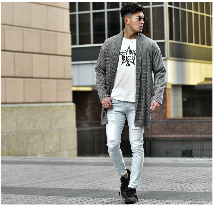 楽天市場 カーディガン メンズ ロング ロング丈 ロングカーディガン ショールカーディガン ショールカラー ガウン グレー グレンチェック 千鳥格子 ヘリンボーン 羽織り おしゃれ きれいめ お兄系 ちょいワル ビター系 オラオラ系 夏 夏服 夏物 Somediff サムディフ Joker
