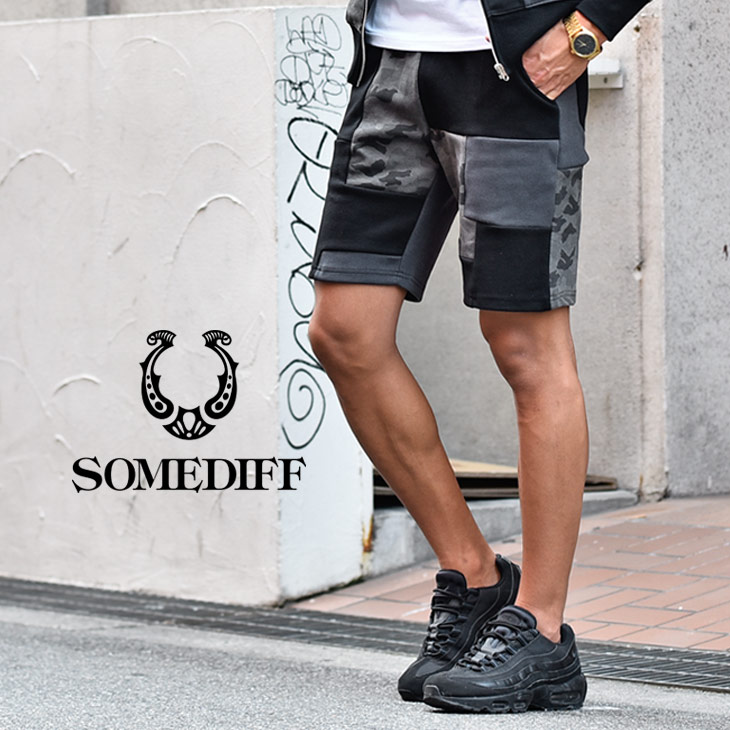 楽天市場 ハーフパンツ メンズ 短パン ショーツ ショートパンツ タイト スウェット スウェットパンツ スウェットハーフパンツ 迷彩 カモ柄 パッチワーク 服 薄手 ホワイト 白 おしゃれ お兄系 ちょいワル ビター系 Bitter系 Somediff Smdf サムディフ Joker