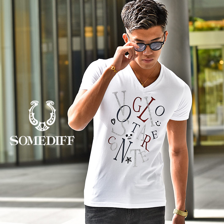 楽天市場 Tシャツ Vネック メンズ カットソー 半袖 おしゃれ お洒落 タイト 細め 派手 カラフル お兄系 白 ホワイト 黒 ブラック コットン ストリート ブランド お兄系 オラオラ系 悪羅悪羅 Bitter系 ビター系 Somediff Smdf サムディフ Joker