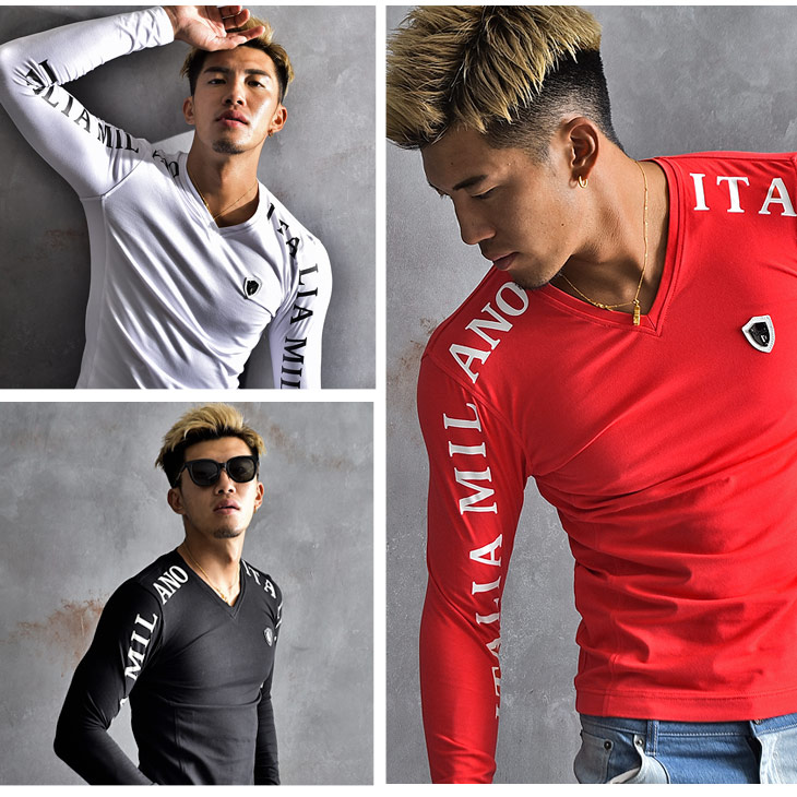 楽天市場 Viola Rumore ヴィオラ Tシャツ メンズ ロンt ブランド 長袖tシャツ Tシャツ Vネック 長袖 ロゴ 細身 タイト マッチョ 白 ホワイト 黒 ブラック レッド 赤 トップス 春 春服 春物 春夏 タイト 細め スポーツ お兄系 オラオラ系 ちょいワル