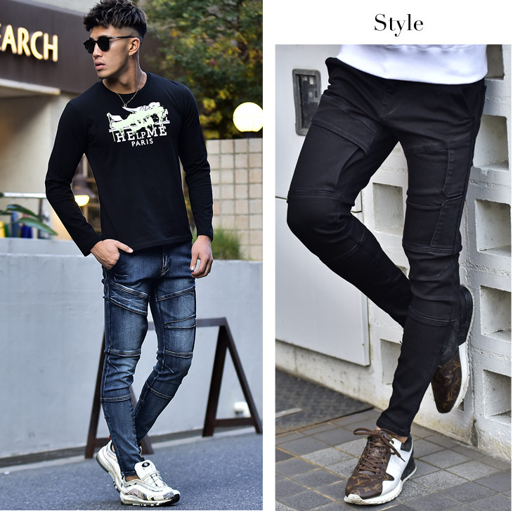 デニムパンツ メンズ デニム スキニー スリム ストレッチ パンツ スキニーデニム ブラックデニム 切り替え ジーンズ おしゃれ ブラック 黒 タイト ボトムス 大きいサイズ Ll Xl 服 お兄系 ビター系 30代 ブランド Napierprison Com