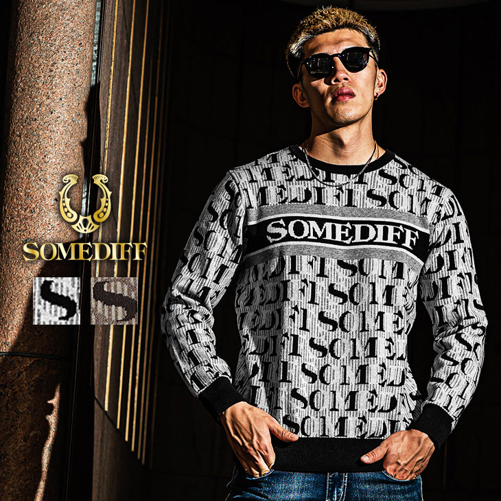 楽天市場 ニット ブランド 長袖 メンズ セーター 派手 総柄 長袖 ニットセーター 冬 冬服 冬物 ブラック グレー ブラウン 黒 お兄系 オラオラ系 マッチョ ちょいワル ビター系 服 Somediff サムディフ Joker