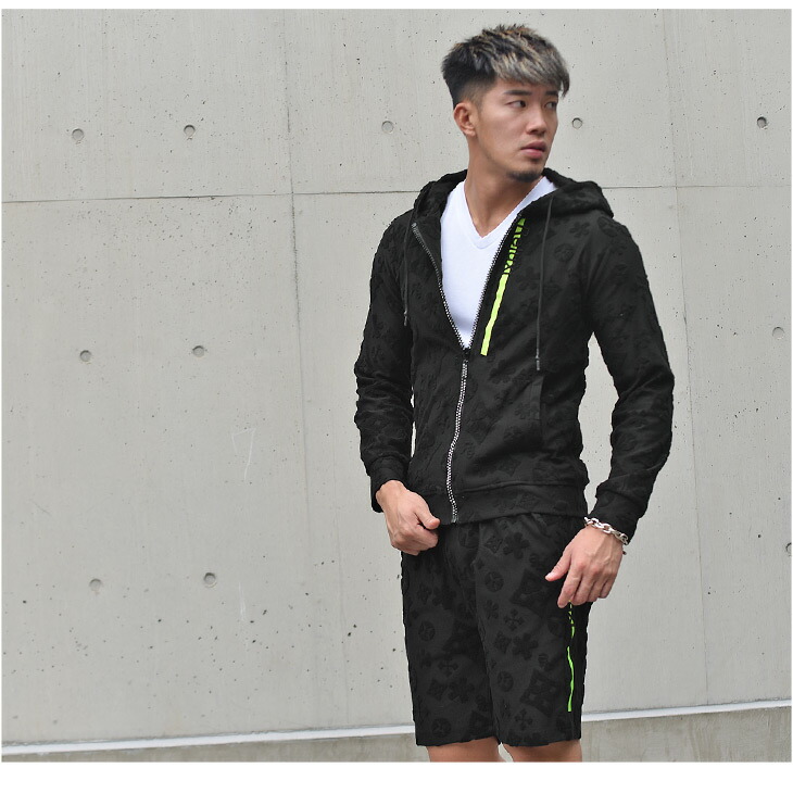 セットアップ メンズ パイル 上下 セット メンズ夏服 総柄 ショートパンツ ハーフパンツ パーカー 白 黒 ホワイト ブラック ブランド ルームウェア 部屋着 夏 夏服 夏物 ワンマイルウェア 大きいサイズ Ll Xl Jorker Joker オラオラ系 お兄系 ビター系 Bitter系 ちょいワル