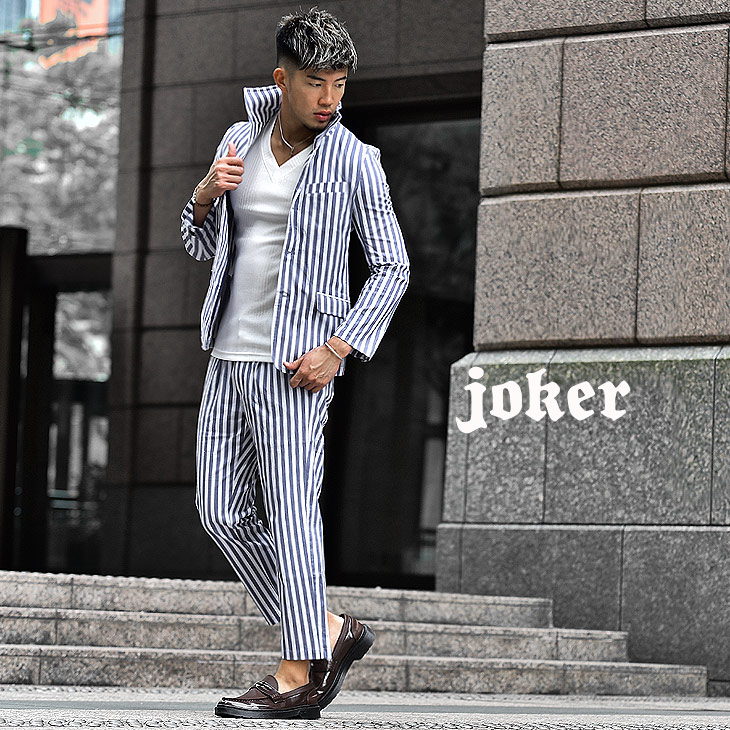 売れ筋 セットアップ メンズ 上下セット サマージャケット サマーセットアップ ストライプ 夏 夏服 夏物 オシャレ イタリアンカラー テーラード ジャケット アンクルパンツ 人気絶頂 Expresswash Sa