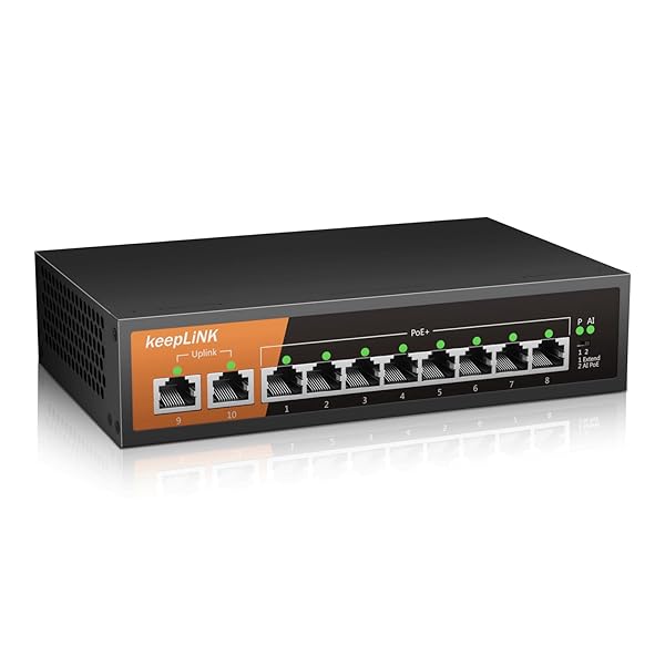 スイッチングこしき ギガビット 10界面 (PoE 8界面 135W) 金属元素筐体 ワット数内蔵 黒いこと 飾り気の無い包み