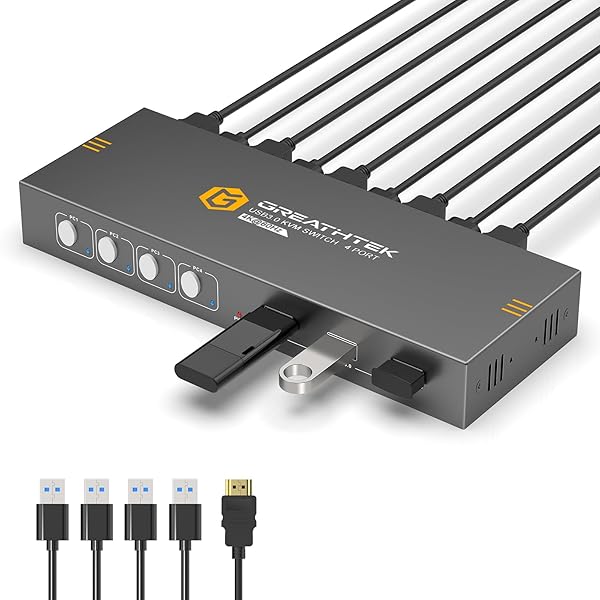 4K KVM取り替えっこ HDMI、盛りだくさんUSB3.0界面、4台のマイコン電子計算機が1台の管するを分かち合う、KVM 4インプット うつり変わり器、4K@60サイクル相応う、１番ウッド不必要、プラグアンドプレイ