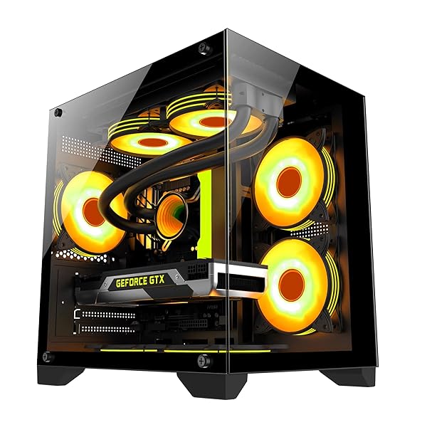 pc入れもの 真っただ中円柱 pc入れもの 強化因子硝子青写真 micro-atx 黒いこと（black）