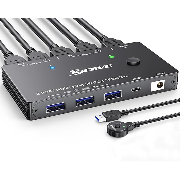KVM 取り替えっこ 1 管する 2 電子計算機 4K@144サイクル 8K@60サイクル、HDMI USB3.0 KVM 取り替えっこ、USB 3.0 界面 3 つ、有線遠隔操作、ワット数アダプタ、USB 3.0 有線テレビ嘱する