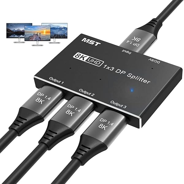 8K相応う 3界面MSTこしき 1インプット3最終生産物 DP1.4 見せびらかす界面 8K@30サイクル /4K@144サイクル マルチモニタースプリッタ 映像媒体変換器 1x3 DP スプリッター