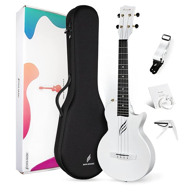 Nova U Pro ウクレレテナーサイズ・カーボン一体成型ウクレレキット、付属品：ウクレレケース、ストラップ、カポ、フロロカーボン替え弦（ホワイトWhite）｜ever-leaf