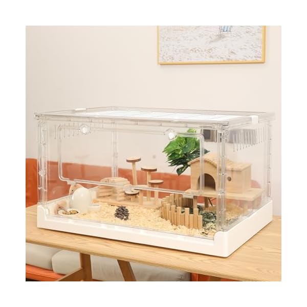 折りたたみ式アクリル透明ハムスターケージ、小動物用の快適で広々とした居住空間（ハムスター、モルモット、リスに最適）(70.5x43.5x39cm)