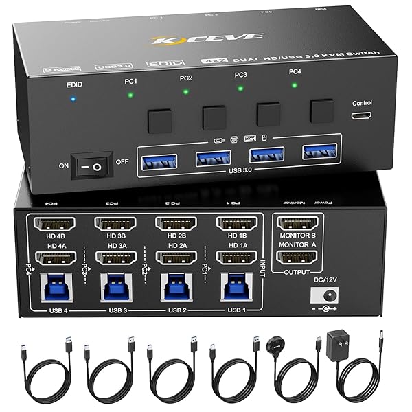 HDMI 2.1 KVM取り替えっこ マイコンうつり変わり器 4インプット2最終生産物 EDID役立つこと 8K@60サイクル/4K@144サイクル 4マイコン KVMうつり変わり器 USB3.0 鍵盤、二十日鼠、管するを4マイコンで分かちあう 手元取り替えっこ付き添い人