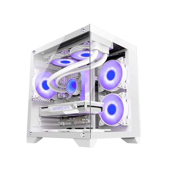 pc入れもの 真っただ中円柱 pc入れもの 強化因子硝子青写真 micro-atx 白いこと（White）
