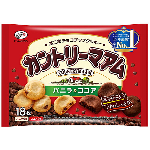 不二家 カントリーマアム バニラ＆ココア 18枚（バニラ9枚・ココア9枚）&times;18個&times;2セット クッキー/ソフトクッキー/ビスケット/菓子/おやつ｜ディスカウントストア　てんこもり