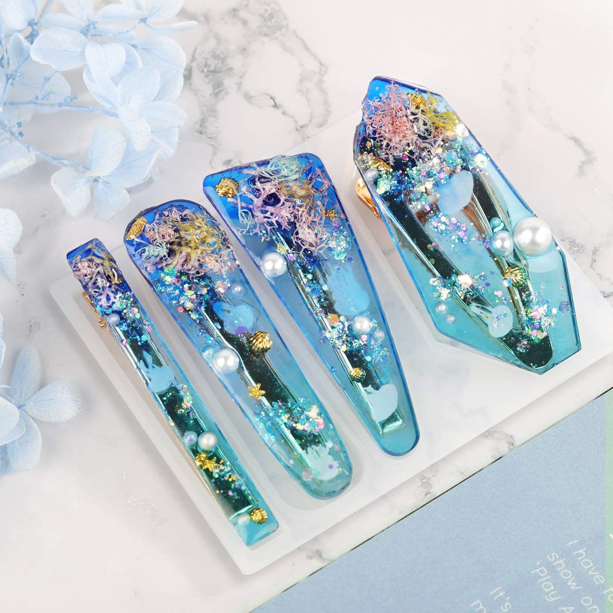 楽天市場 シリコンモールド ヘアピン ３セット ヘアクリップ バレッタ アクセサリー パーツ レジン オルゴナイト Uvレジン アロマストーン 石膏 手作り 樹脂 粘土 シリコン モールド シリコン型 型 型抜き 抜き型 鏡面 仕上げ 長方形 三角形 楕円 12個金具クリップ付き