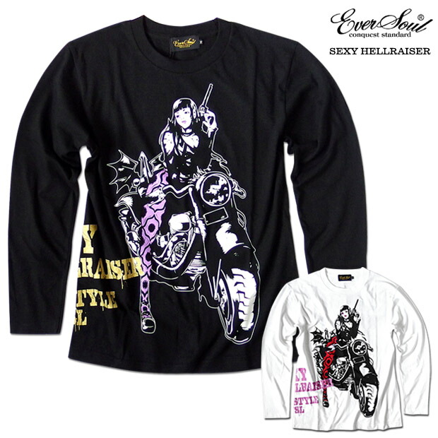 楽天市場 ロンt 長袖 Tシャツ メンズ ガールプリント バイカー 女の子柄 キャラクター ホワイト 白 ブラック 黒 Jb Style Eversoul バイク Eversoul Plus 公式 メンズ通販
