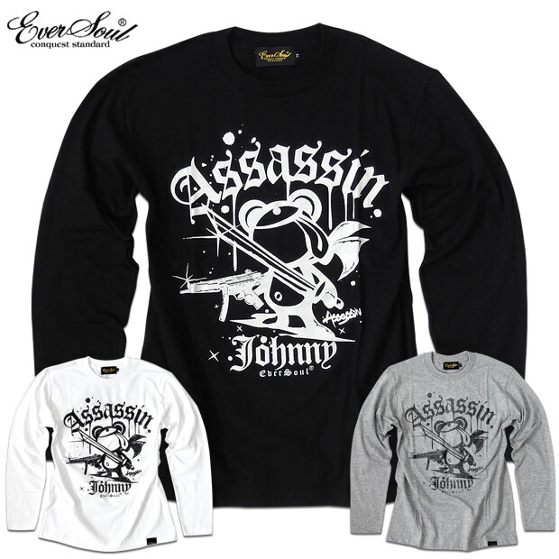 楽天市場 ロンｔ メンズ キャラクター 可愛い Eversoul 長袖 ｔシャツ Assassin Johnny Lst Machine Gun 殺し屋ジョニーキャラクターマシンガンラメプリントロンｔ Eversoul Plus 公式 メンズ通販