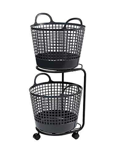 ライクイット (like-it) ランドリー 洗濯 収納 ラウンド型バスケット 2段 約幅41×40.5×90.5cm(キャスター含む) ブラッ