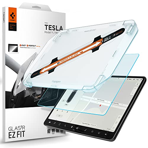 Spigen EZ Fit ガラスフィルム Tesla Model 3 / Model Y 用 貼り付けキット付き アンチグレア加工 テスラ モ