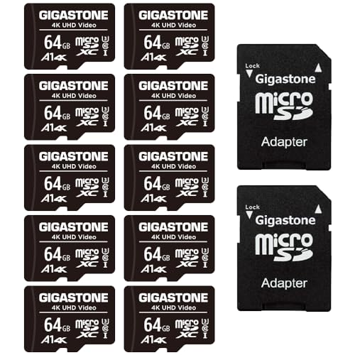Gigastone マイクロsd歌留多 64GB 10個書き割り SDアダプター付き添い人 4K UHD 録画媒体 映画化 90MB/S MicroSDXC