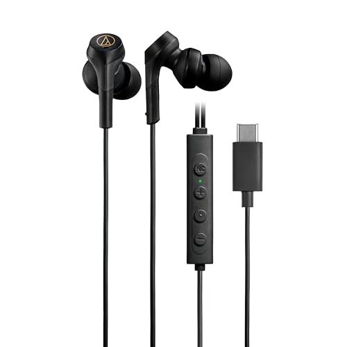 オーディオテクニカ ATH-CKS330NC BK イヤホン 有線 タイプC ノイズキャンセリング 1.2m U型コード 【遅延なし マイク付