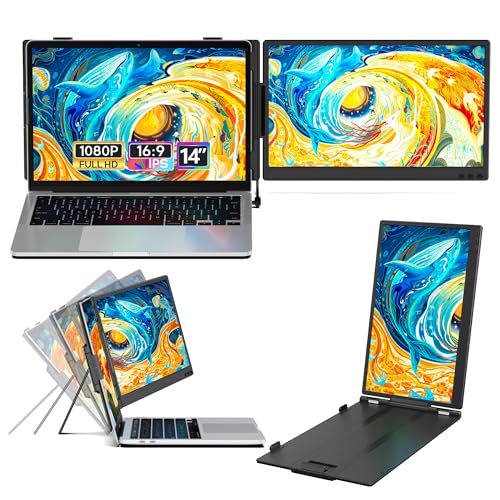 万覚え帳マイコン用管する 14in 2画面 デュアル見せびらかす FHD1080P IPS液晶ダイアログボックス ダブル見せびらかす 持ちはこび管する 13-