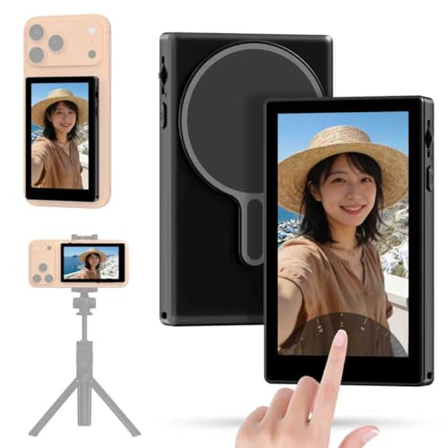 JEVDES タッチ操作 自撮りモニター iphone モニター 4K1080P スマホの外カメラ画面ミラーリング可能な磁気式ディスプレイ、Bl