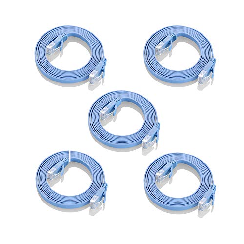 COOSEED フラットケーブル LANケーブル 1m UTP Cat6 ストレート 1m*5本 ブルー「1つパッケージ5本が含まれています」画像