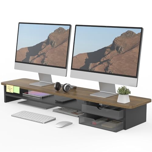 Fenge モニター台 卓上 モニタースタンド パソコン台 机上 2段 108cm 引き出し 木製 アクリル製 白 pcモニター台 ディスプレイ|エブリデイ・ダイレクト