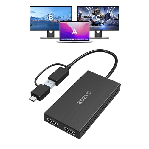 KOZYC USB 3.0からHDMIデュアルディスプレイアダプター、USB Aからスプリッター4K 30Hz + 1080P 60Hz、Win
