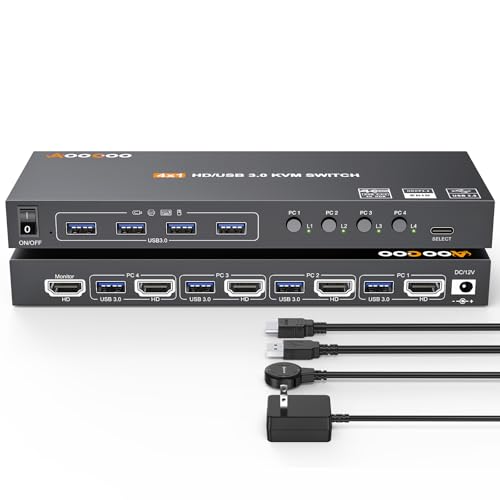 USB 3.0 KVM 取り替えっこ HDMI 4 パソコン 4K@60サイクル EDID 付き添い人 4インプット1最終生産物、鍵盤、二十日鼠、印刷機、制御装置