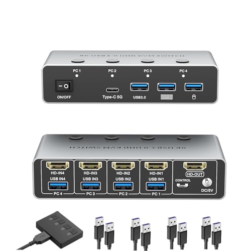 KVM取り替えっこ 8K HDMI USB うつり変わり器 4界面（パソコン4台用）8K@60サイクル 4K@120hz HDMI2.1 HDCP2.3 スプリン