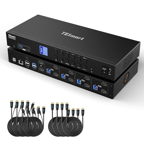 TESmart HDMI KVM取り替えっこ 4インプット2最終生産物 USB3.0 4台マイコン2台管する相応う 4K@60サイクル KVMうつり変わり器 デュアル管する