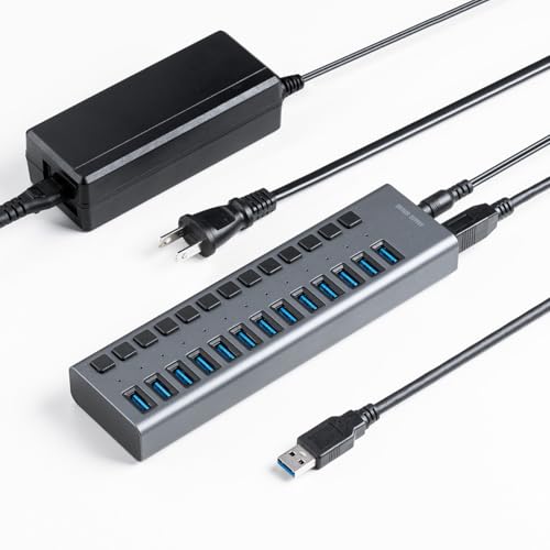 サンワダイレクト USBハブ 13ポート セルフパワー 電源付き 個別スイッチ付 USB充電器 USB3.2/5Gbps 400-HUBA50G｜エブリデイ・ダイレクト 9,375円