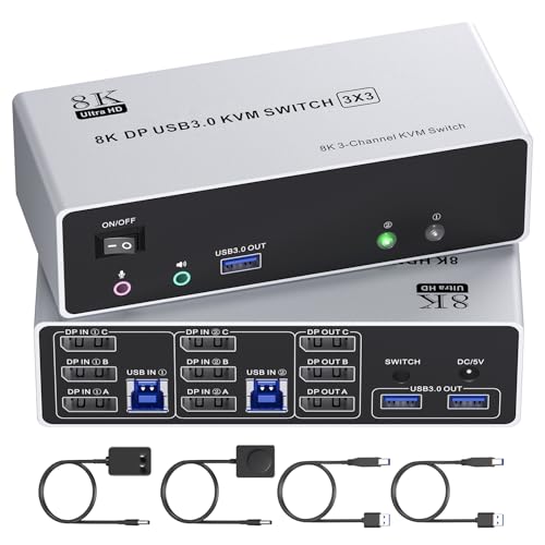 Displayport KVM うつり変わり器 2 インプット3 最終生産物、8K@60サイクル/4K@120サイクル、鏡鑑/取りひろげる流行り物 3 つの USB 3.0 界面