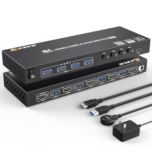HDMI KVMうつり変わり器 4界面、4インプット1最終生産物 パソコンうつり変わり器 4K@60サイクル、4つUSB3.0こしき備えたKVM HDMI 4ポートスイッチャー、E