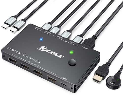 KCEVE 2インプット1最終生産物 Type-C KVM取り替えっこ 万覚え帳マイコン用 4K@60サイクル KVM うつり変わり器、100W PD申し受ける、鍵盤 二十日鼠