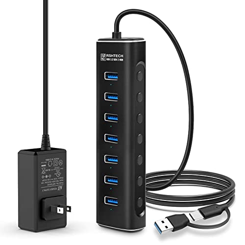 RSHTECH USB ハブ 3.2 Gen2 10Gbps 7ポート 2 in 1 ケーブル 付き アルミ製 USB HUB セルフパワー 1